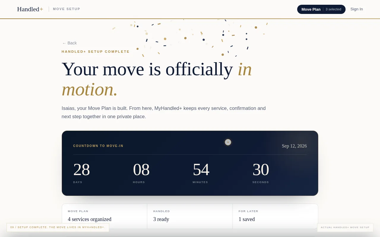 Preview of provider options inside Handled+ Move Setup